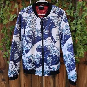 Wave Pattern Bomber Jacket